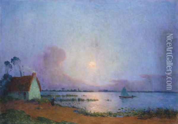 Nuit bleutee sur le marais de la Grande Briere Oil Painting - Ferdinand Loyen Du Puigaudeau