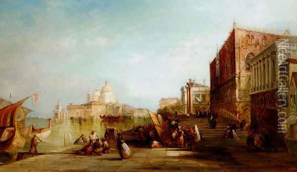 Santa Maria Della Salute From The Riva Degli Schiavoni, Venice Oil Painting - Alfred Pollentine