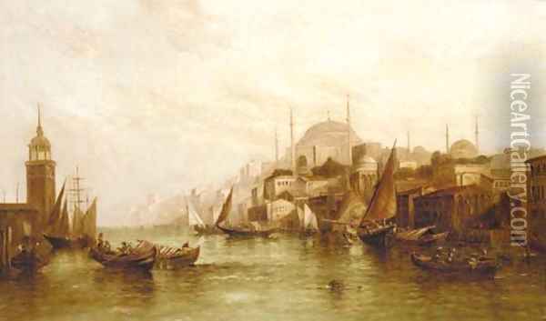 The Golden Horn with the Blue Mosque and Constantinople beyond Oil Painting - Alfred Pollentine
