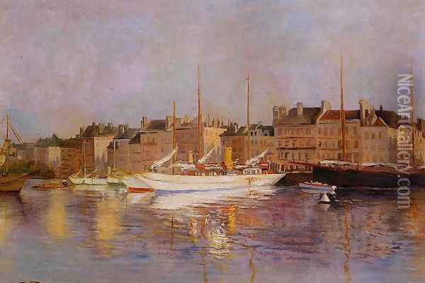 Boats in Port Oil Painting - Edmond Marie Petitjean