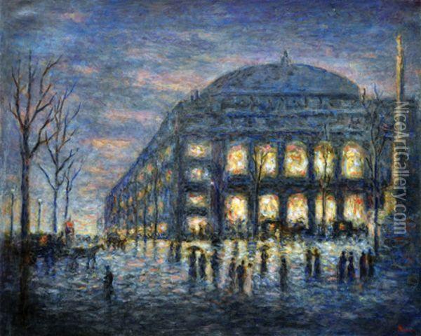 Vue Du Theatre Du Chatelet, La Nuit Oil Painting - Maximilien Luce