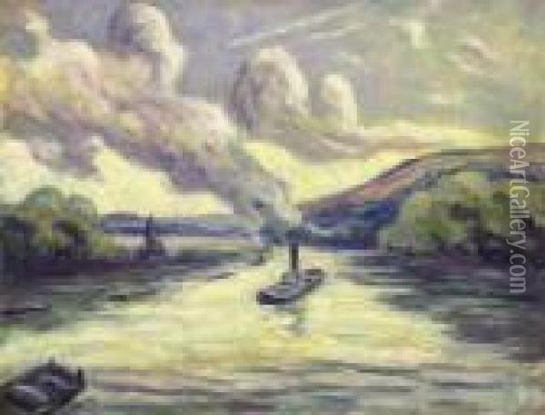 Le Tournant De La Seine A Rolleboise Oil Painting - Maximilien Luce