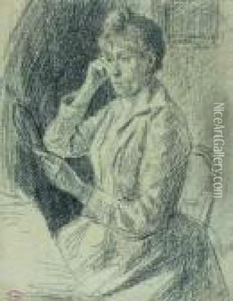 Portrait De Femme Au Miroir A Main Oil Painting - Maximilien Luce