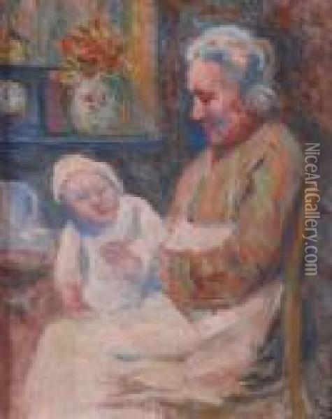 Mere Et Enfant, 1899 Oil Painting - Maximilien Luce