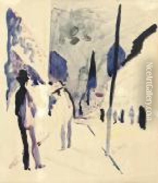 Strasse Am Abend Oil Painting - August Macke