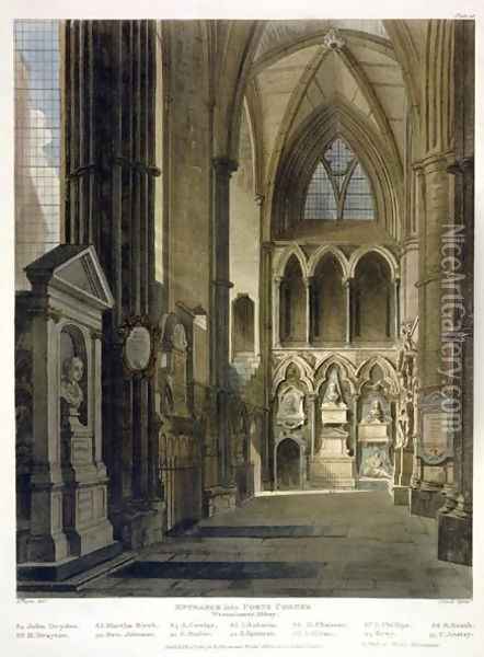 Entrance into Poets Corner, plate 26 from Westminster Abbey, engraved by J. Bluck fl.1791-1831 pub. by Rudolph Ackermann 1764-1834 1811 Oil Painting - Augustus Charles Pugin