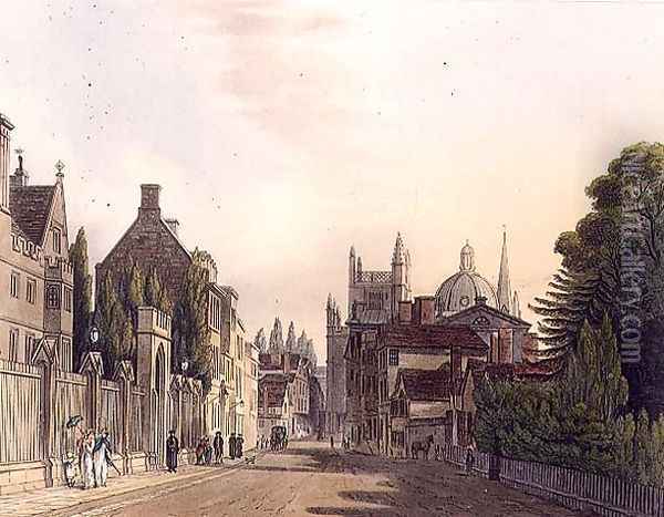 Exterior of Wadham Hall seen from the parks, illustration from the History of Oxford, engraved by J. Hill, pub. by R. Ackermann. 1813 Oil Painting - Augustus Charles Pugin