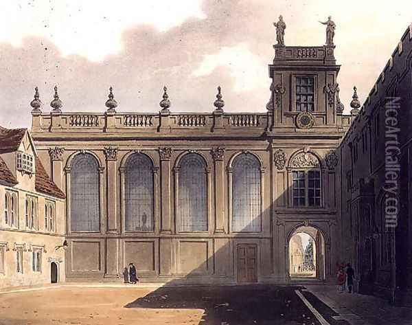 Exterior of Trinity College Chapel, illustration from the History of Oxford, engraved by J. Bluck fl.1791-1831 pub. by R. Ackermann, 1813 Oil Painting - Augustus Charles Pugin