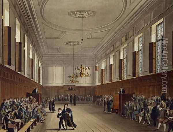 Eton School Room, from History of Eton College, part of History of the Colleges, engraved by Joseph Constantine Stadler fl.1780-1812 pub. by R. Ackermann, 1816 Oil Painting - Augustus Charles Pugin