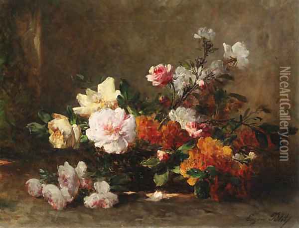Still life with peonies and roses Oil Painting - Eugene Petit