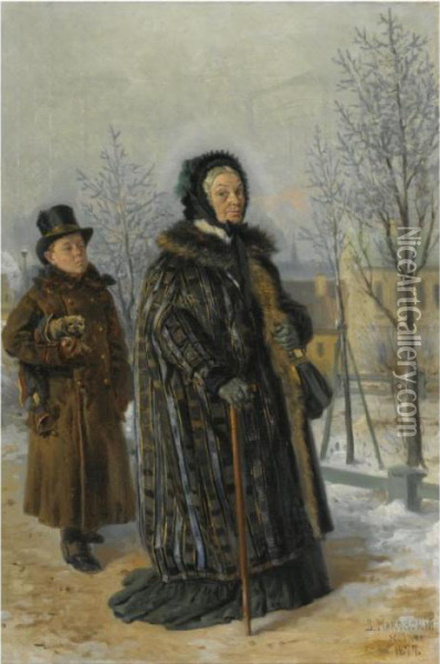 A Winter's Walk Oil Painting - Vladimir Egorovic Makovsky