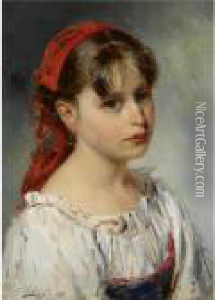 Portrait Of An Italian Girl Oil Painting - Vladimir Egorovic Makovsky