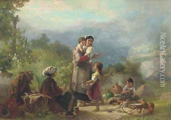 A gift after the picnic Oil Painting - Karel Frans Philippeau