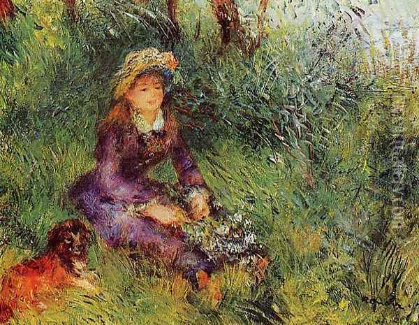 Madame Renoir With A Dog Oil Painting - Pierre Auguste Renoir