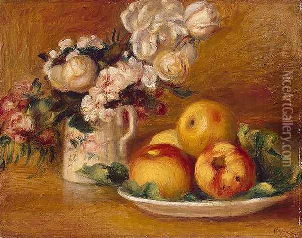 Apples And Flowers Oil Painting - Pierre Auguste Renoir