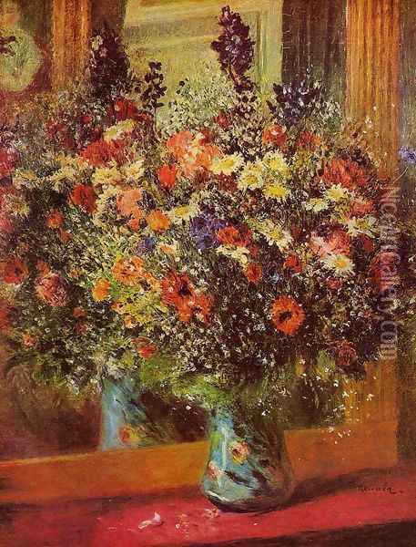 Bouquet In Front Of A Mirror Oil Painting - Pierre Auguste Renoir