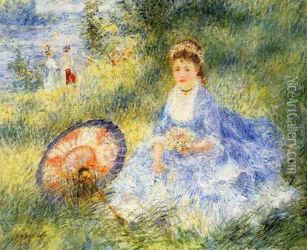 Young Woman With A Japanese Umbrella Oil Painting - Pierre Auguste Renoir