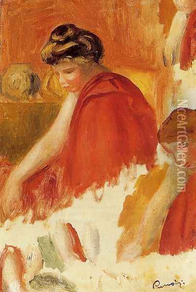 Two Women In Red Robes Oil Painting - Pierre Auguste Renoir