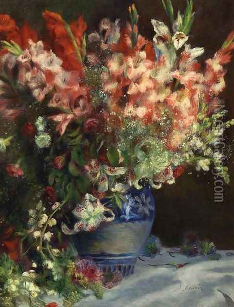 Gladiolas In A Vase Oil Painting - Pierre Auguste Renoir