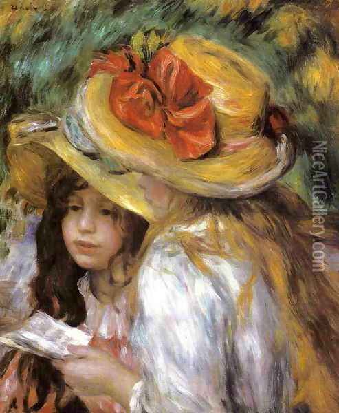 Two Young Girls Reading Oil Painting - Pierre Auguste Renoir