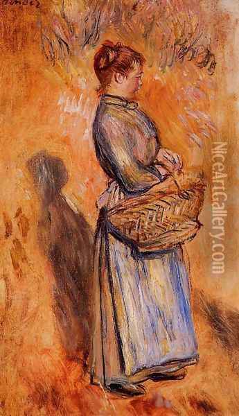 Peasant Woman Standing In A Landscape Oil Painting - Pierre Auguste Renoir
