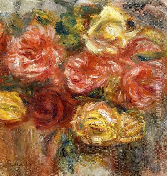 Bouquet of Roses in a Vase Oil Painting - Pierre Auguste Renoir
