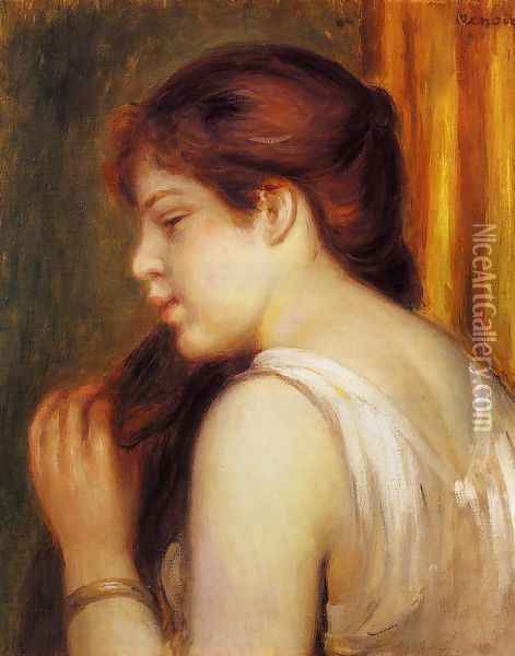 Young Girl Combing Her Hair Oil Painting - Pierre Auguste Renoir