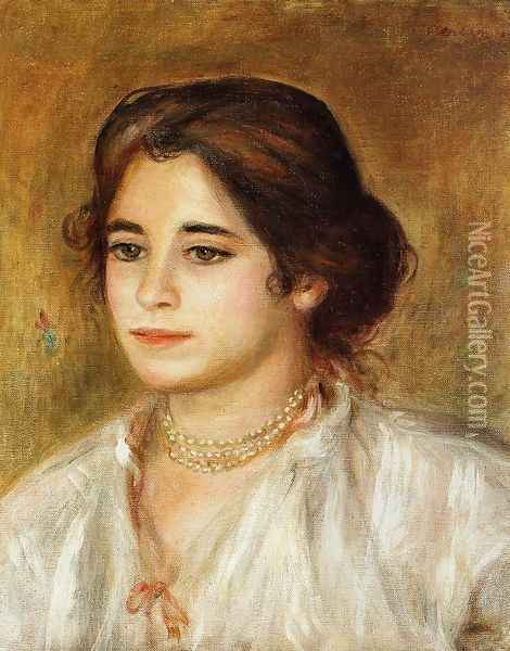 Gabrielle Wearing A Necklace Oil Painting - Pierre Auguste Renoir