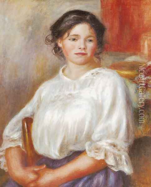 Young Girl, Seated Oil Painting - Pierre Auguste Renoir