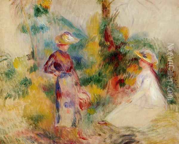 Two Women In A Garden2 Oil Painting - Pierre Auguste Renoir