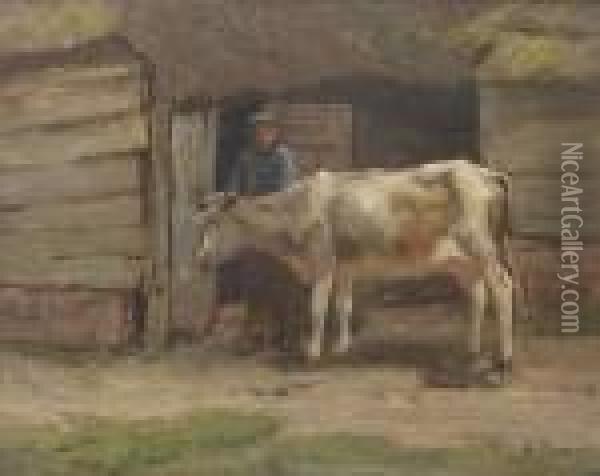 In The Cowshed Oil Painting - Anton Mauve