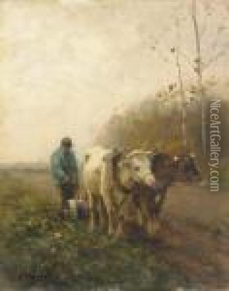Ploughing A Field Oil Painting - Anton Mauve