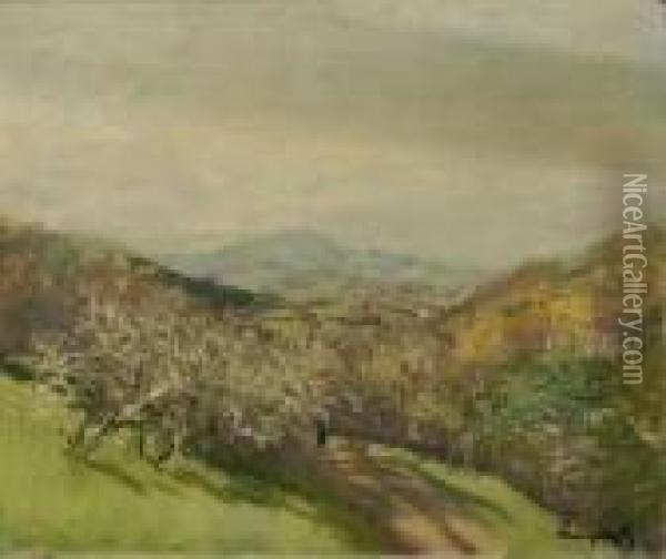 Blick Auf Einen Obstgarten In Bergiger Landschaft Oil Painting - Laszlo Mednyanszky
