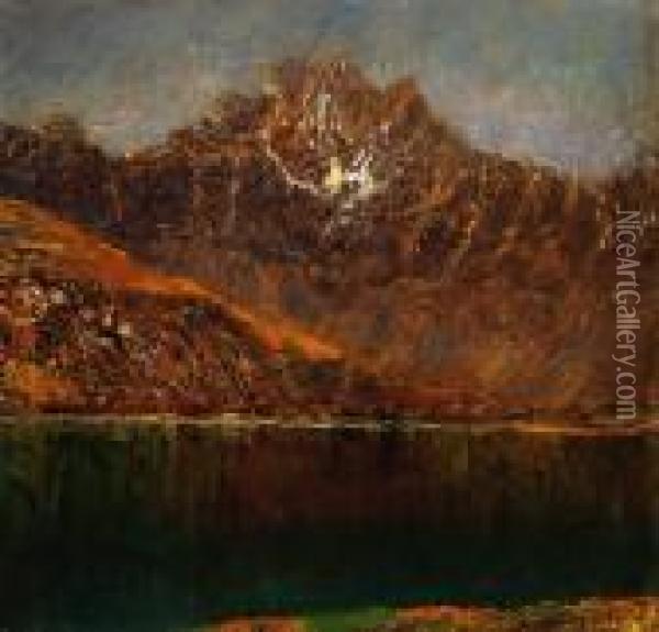 Landscape With A Tarn Oil Painting - Laszlo Mednyanszky