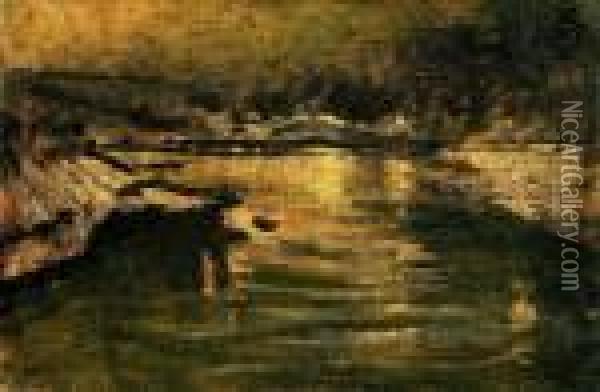 Waterside Lights Oil Painting - Laszlo Mednyanszky