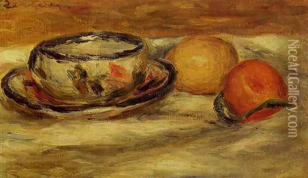 Cup, Lemon and Tomato Oil Painting - Pierre Auguste Renoir