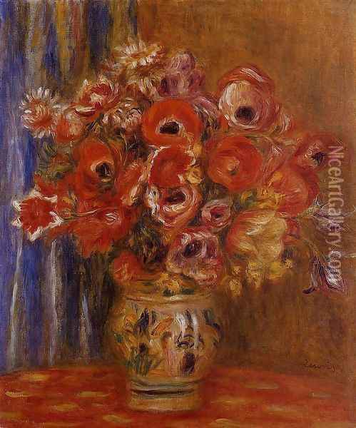 Vase Of Tulips And Anemones Oil Painting - Pierre Auguste Renoir
