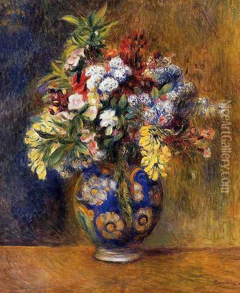 Flowers In A Vase Oil Painting - Pierre Auguste Renoir