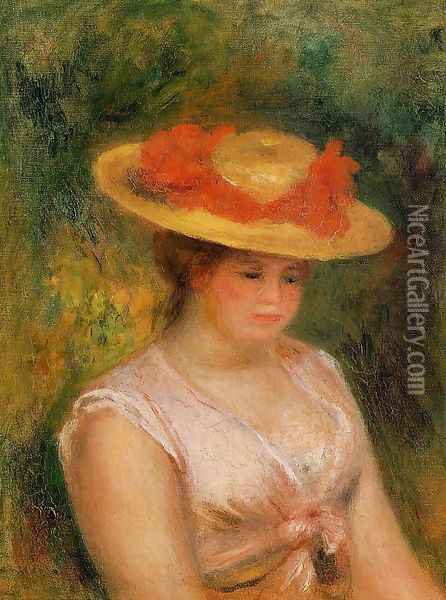 Young Woman In A Straw Hat3 Oil Painting - Pierre Auguste Renoir
