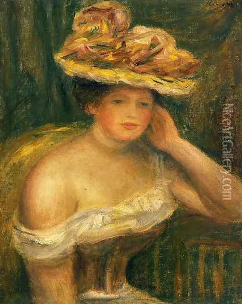 Woman Wearing A Corset Oil Painting - Pierre Auguste Renoir