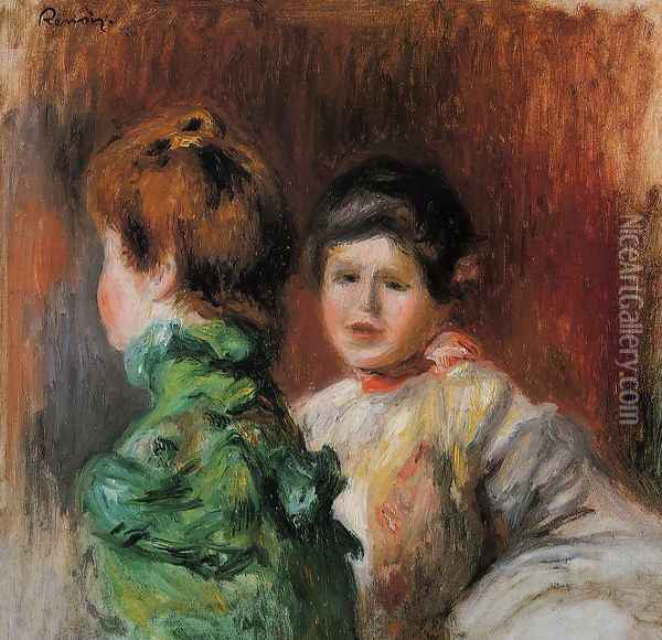 Study 'Two Women's Heads' Oil Painting - Pierre Auguste Renoir