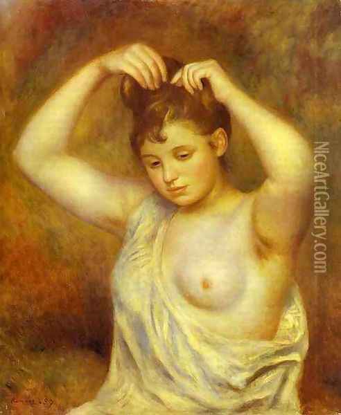 Woman Combing Her Hair. (Femme se coiffant) Oil Painting - Pierre Auguste Renoir