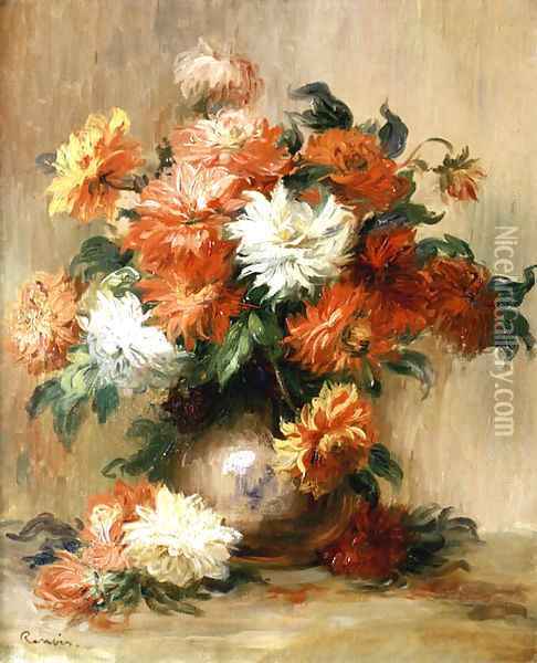 Still Life with Dahlias Oil Painting - Pierre Auguste Renoir