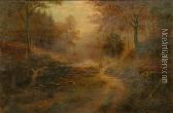 'woodland Brook, Near Barden'; 'derwent Water, Cumberland' Oil Painting - William Mellor