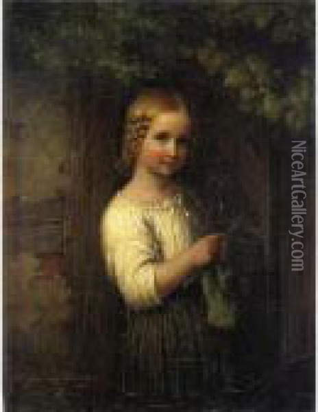 Knitting Girl Oil Painting - Meyer Georg von Bremen