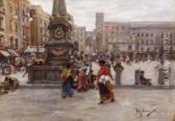 Piazza Mercato Oil Painting - Vincenzo Migliaro