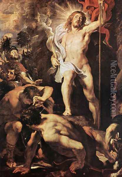The Resurrection of Christ (centre panel) c. 1611-12 Oil Painting - Peter Paul Rubens