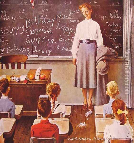 Happy Birthday Miss Jones Oil Painting - Norman Rockwell