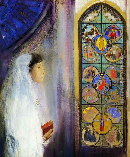 Portrait Of Simone Fayet In Holy Communion Oil Painting - Odilon Redon