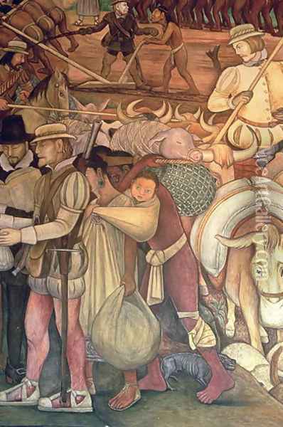 The Conquest, or Arrival of Hernan Cortes in Veracruz, from the series Epic of the Mexican People, 1929-35 Oil Painting - Diego Rivera